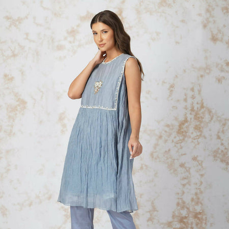 BAROQUE FLOWER PIGEON BLUE TUNIC SET