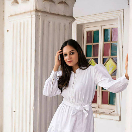 SANIA PURE LINEN DRESS IN WHITE
