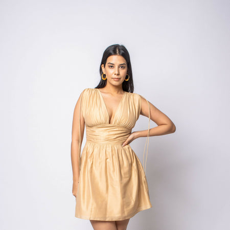 Beige V-neck dress