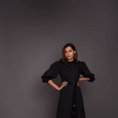 Cotton dress with gathered bottom