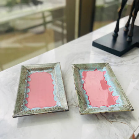 Small Platters - Red with Blue Border