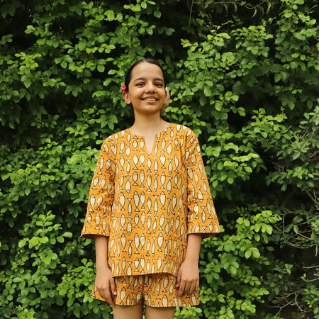 Lille Dabu Fish Print Kurta Shorts Set