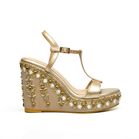 Gold Embroidered Kolhapuri Wedges