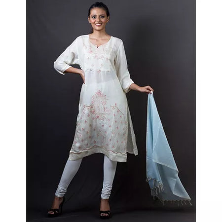 White and Pink Embroidered Tunic