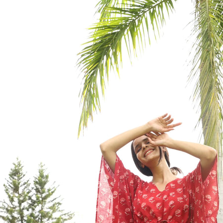 Rosette Hand Block Print Ankle Length Kaftan