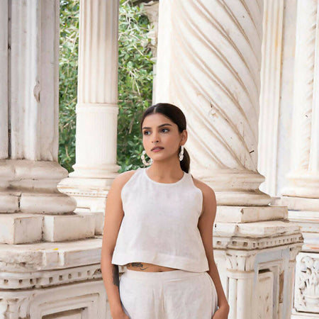 BEIGE LINEN CROP TOP