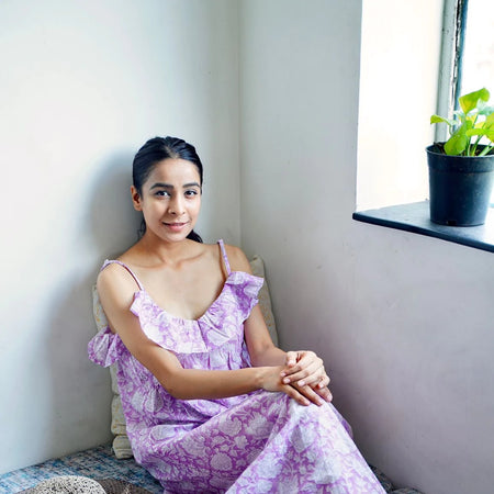 Orchid Petal Ruffle Maxi Slip Dress