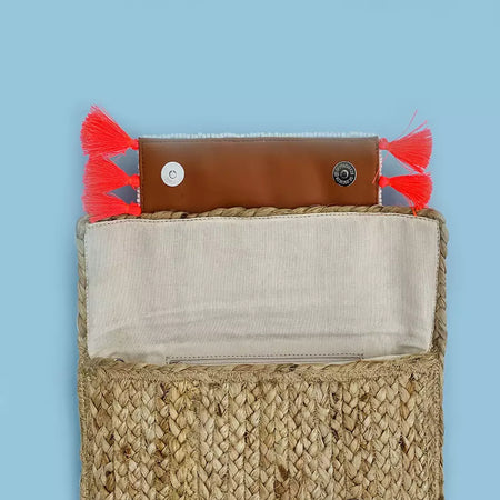 Natural braided jute handcrafted flapover sling bag