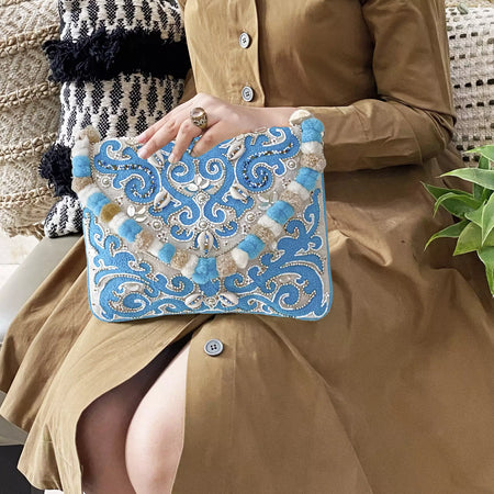 Sea Green Embroidered & embellished sling bag
