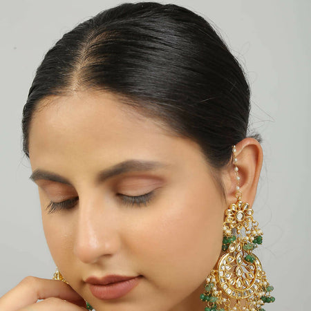 Kundan Crescent shaped Earrings