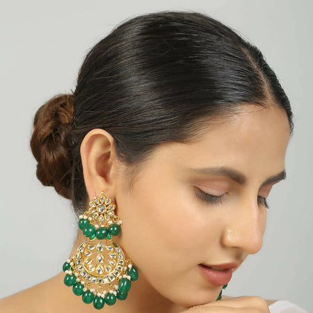Kundan Crescent shaped Earrings