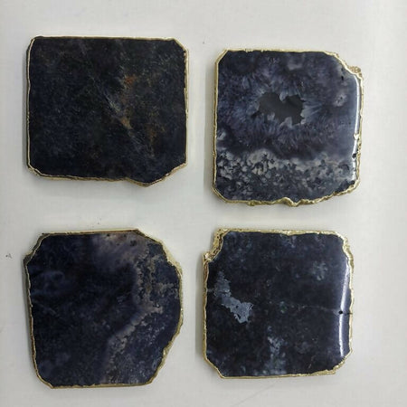 Black Agate Coasters With Gold Pleated Edges 4 Pcs