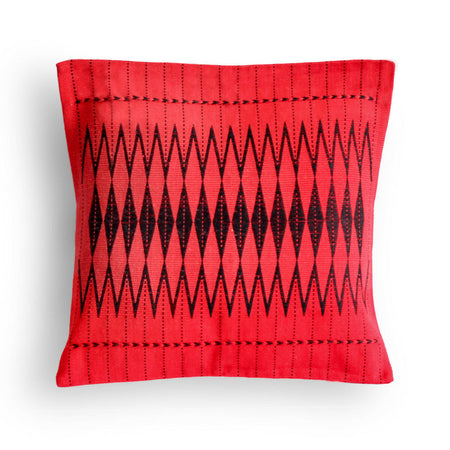 Handwoven Dzukou Red and Black Tribal Cushion Cover