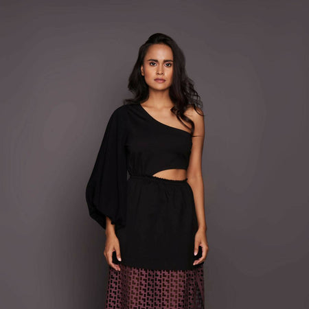 ONE SHOULDER DRESS WITH CUTWORK