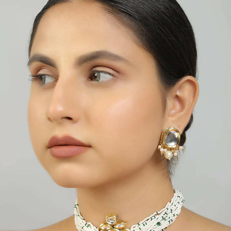 Pearl beaded Kundan choker necklace with earrings