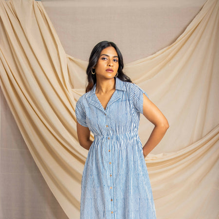 Stripped collar shirt dress
