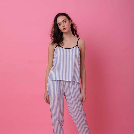 Blue Lurex Camisole Stripe Set