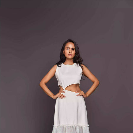 SLEEVELESS DRESS WITH SEQUINS AT BOTTOM