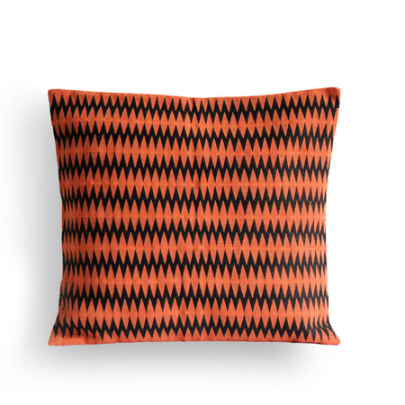 Handwoven Patkai Rust Orange and Black Tribal Cushion Cover